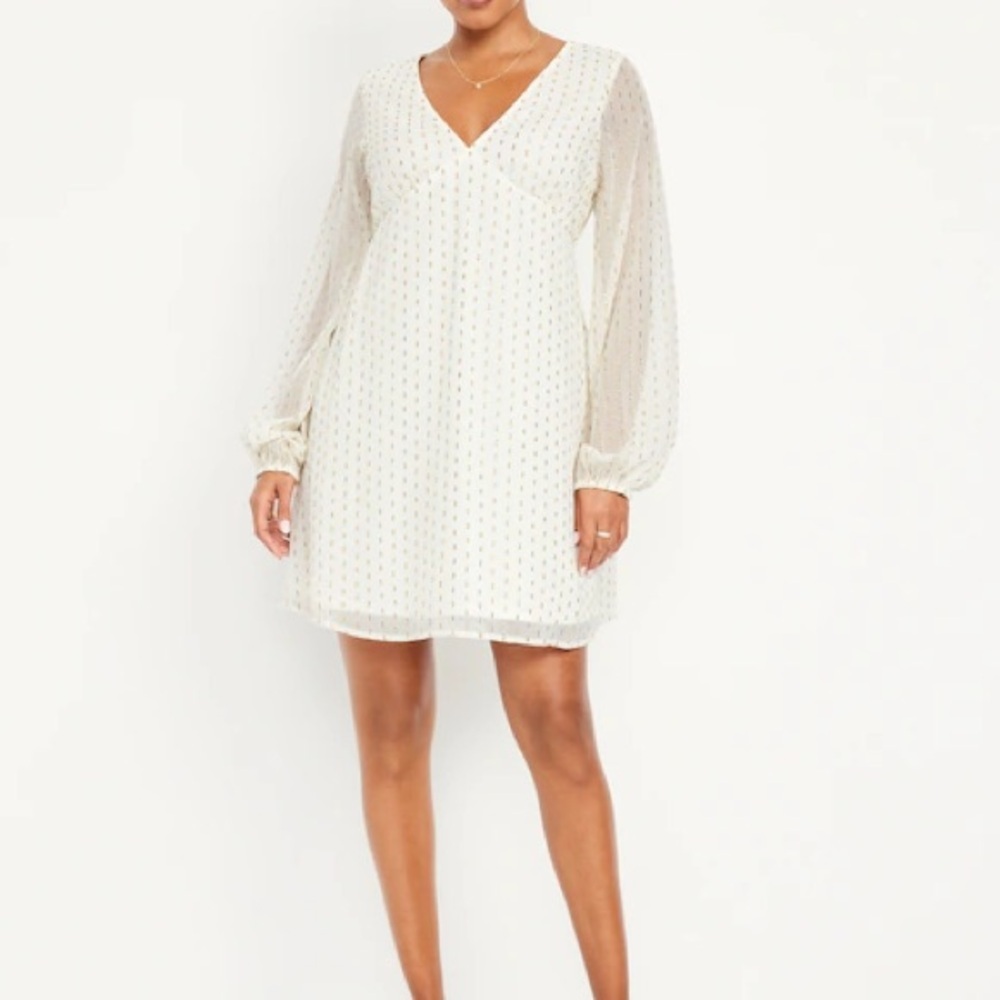 NWT Old Navy Women's Ivory V-Neck Long Sleeve Mini Dress Medium Tall
